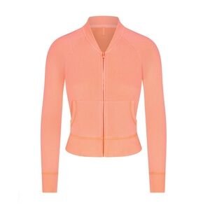 NEW Skims Modal Light French Terry Shrunken Zip Up Sweatshirt Neon Orange XS